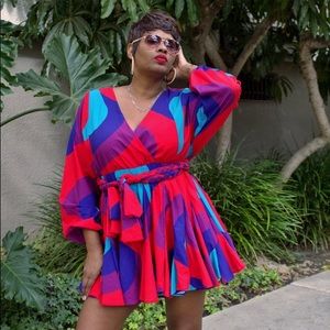 Multicolored mini skater dress